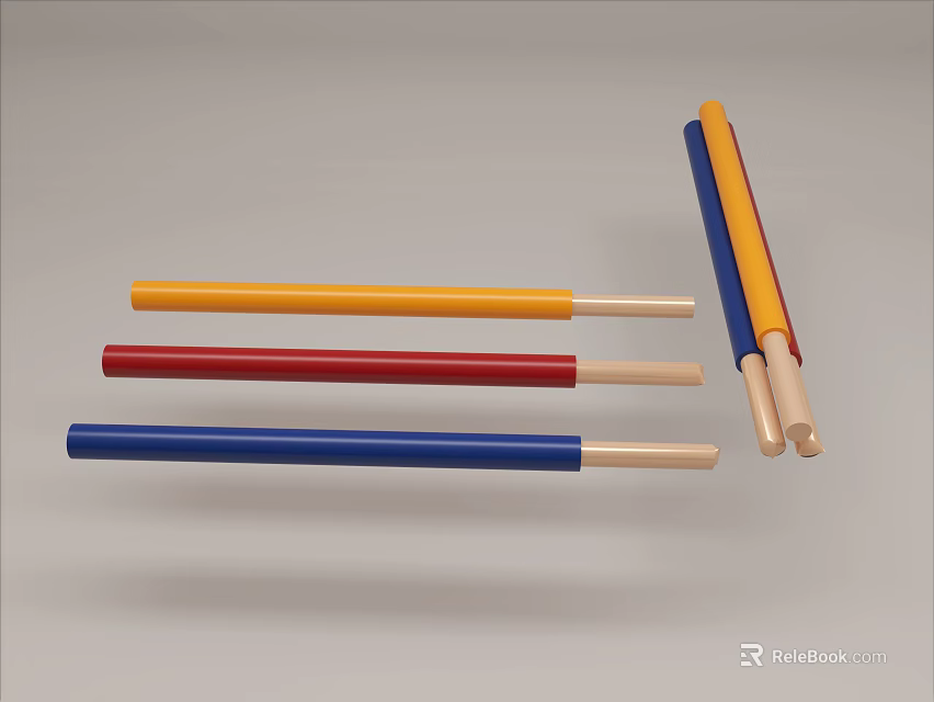 Colorful Drum Sticks With Wooden Tips 3d model 