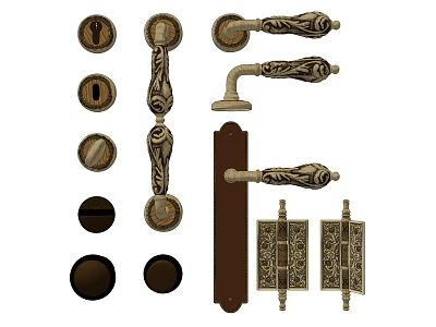 Ornate Vintage Door Handles and Knobs with Decorative Backplates and Levers 3d model