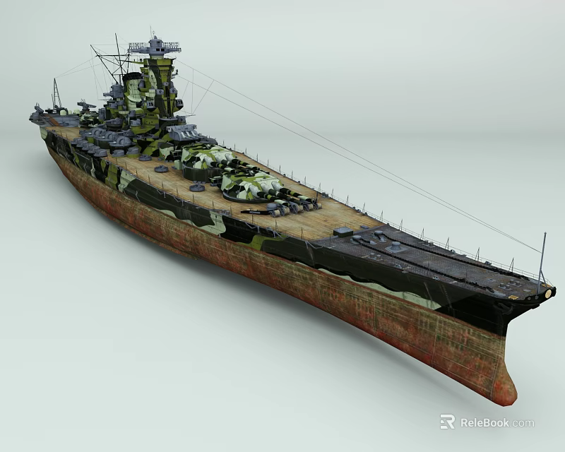Camouflaged Military Warship with Long Hull Structure Deck And Superstructure Design Military Equipment On Board 3d model 
