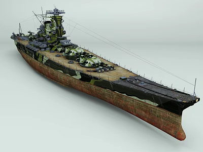 Camouflaged Military Warship with Long Hull Structure Deck And Superstructure Design Military Equipment On Board 3d model