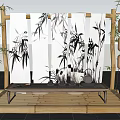 Minimalist Art Installation With Bamboo Screens Tea Elements And Wooden Structure