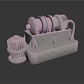 Industrial Mechanical Equipment 3D Model With Metal Gears Shafts And Base