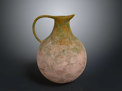 Hand Carved Ceramic Jug With Curved Handle Mottled Green Pink Surface 3d model
