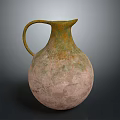 Hand Carved Ceramic Jug With Curved Handle Mottled Green Pink Surface 3d model