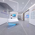 Modern Office Reception Design With Curved Desk Logo Digital Screen And Lighting 3d model