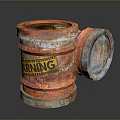 Rusty Metal Barrel With Warning Label And Open Lid Design