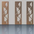 Three Brown Swing Doors With White Leaf Patterns And Decorative Design 3d model