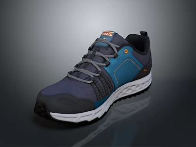Navy Blue And Teal Outdoor Hiking Shoes With White Sole And Breathable Mesh Design 3d model