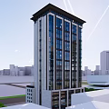 Modern High Rise Office Building Featuring Glass Facade And Green Tree Surroundings 3d model