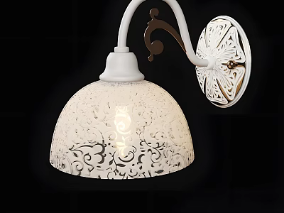 Elegant White Wall Lamp With Intricate Patterned Shade And Curved Arm 3d model