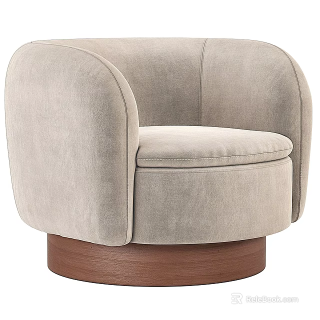 Light Beige Single Sofa With Round Arms And Wooden Base Modern Design 3d model 