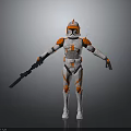 Sci Fi Soldier Character With White Orange Armor And Blaster Rifle 3d model