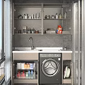 Modern Laundry Cabinet With Sink Countertop Faucet Washing Machine And Tile Wall