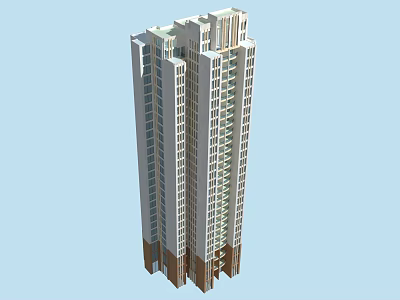 Modern High Rise Residential Building With Glass Windows And Brown Base Design 3d model