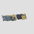 Set of Colorful Decorative Pillows With Blue Yellow Patterns For Home Decor