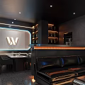 Modern KTV Interior Design With Black Leather Sofa Bar Counter And Bottle Shelves
