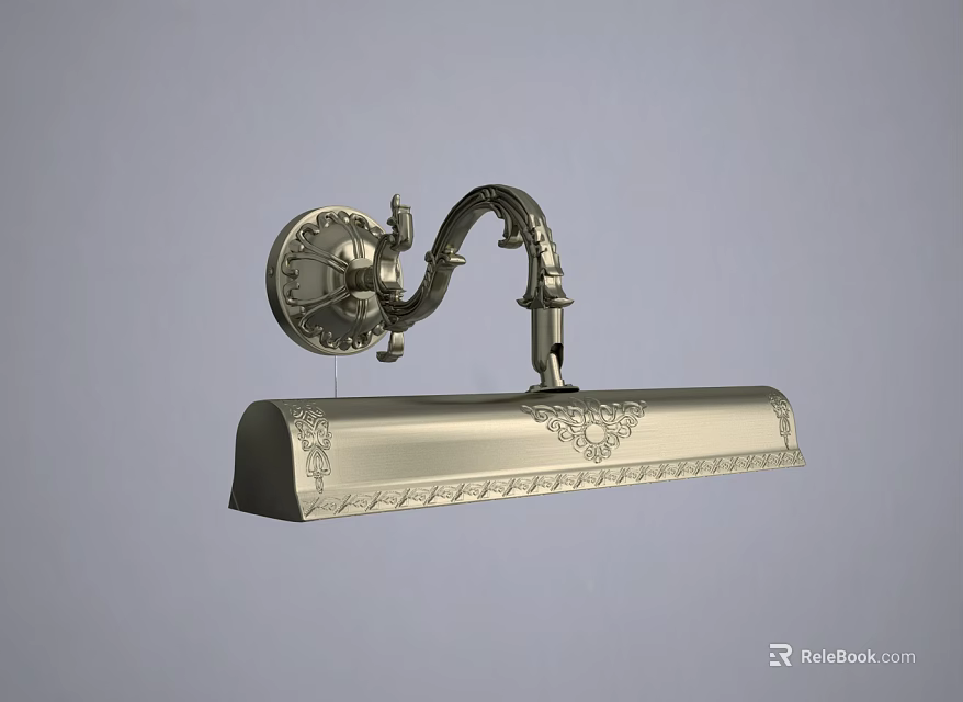 Vintage Metal Wall Sconce With Curved Arm And Ornate Carved Details 3d model 