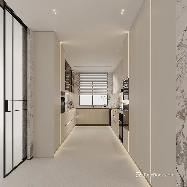 Elegant Modern Kitchen Interior With Light Cabinets And Marble Countertops 3d model 