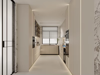 Elegant Modern Kitchen Interior With Light Cabinets And Marble Countertops 3d model