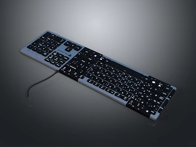 Wired Computer Keyboard With Black And Gray Key Layout For Desktop Use 3d model