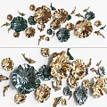 Floral Wall Decor With Pink And Gold Petals And Sculptural Leaf Ornaments