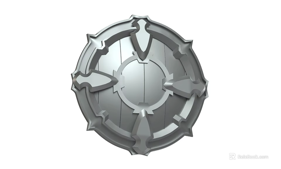 Medieval Silver Circular Shield Weapon With Decorative Spiked Edges And Intricate Center Design 3d model 