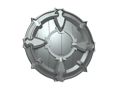 Medieval Silver Circular Shield Weapon With Decorative Spiked Edges And Intricate Center Design 3d model