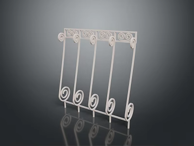 Scenic Landscape Featuring White Wrought Iron Railing With Curved Decorative Designs And Reflections 3d model