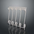 Scenic Landscape Featuring White Wrought Iron Railing With Curved Decorative Designs And Reflections