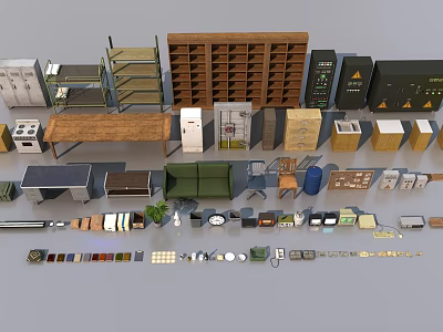 Modern Office Desk Setup With Bookshelves File Cabinets And Office Supplies 3d model