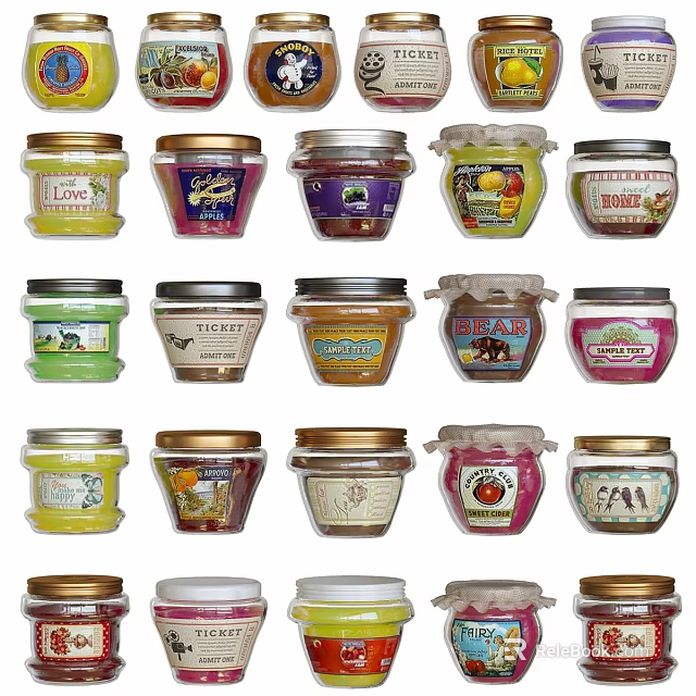 Colorful Ceramic Jars With Various Labels For Kitchen Food Storage Containers 3d model