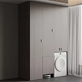 Modern Minimalist Balcony Cabinet Interior Design With Washing Machine And Curtain