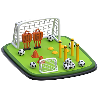 Soccer Training Sports Equipment with Goalposts Soccer Balls Cones and Poles 3d model