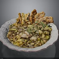 Hearty Mixed Food Bowl With Vegetables Beans Meat And Fried Items Garnished With Herbs