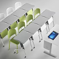 Modern Folding Tables And Green White Chairs For Office Classroom Use