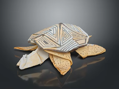 Intricate Handmade Origami Turtle With Geometric Shell Patterns On Dark Background 3d model