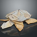 Intricate Handmade Origami Turtle With Geometric Shell Patterns On Dark Background