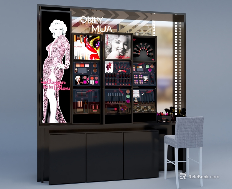 Black Glass Door Display Shelves Showcasing Organized Cosmetics And Stylish Makeup Products 3d model 