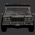 Old Worn Vintage Police Car With Flashing Lights And Reflective Finish