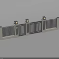 Modern 3D Rendered Double Leaf Gate With Pillar Lights And Side Railings 3d model