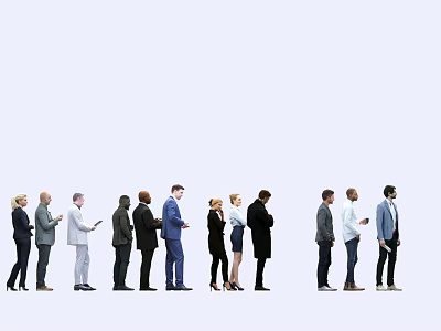 Diverse Group of People Standing in a Row Against Light Background 3d model