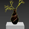 Decorative Ornament Set with Wooden Black Twisted Vase and Branches with Berries