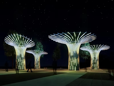 commercial festival atmosphere lighting outdoor led theme light installation beautiful umbrella structure sculpture 3d model