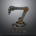 Robotic Arm with Metallic Mechanical Structure Mobile Base Wheels and Rotating Joints 3d model