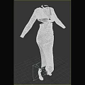 White Fitted Long Dress With V Neck Long Sleeves Cut Out Waist And Slit Hem