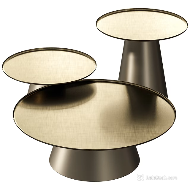 Modern Round Metal Nesting Coffee Tables With Glossy Surfaces And Stackable Design 3d model