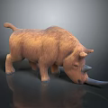 Detailed Brown Furry Rhinoceros 3D Model on Dark Reflective Surface