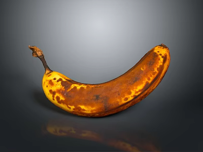 Overripe Banana with Brown Spots and Curved Shape Natural Healthy Food 3d model