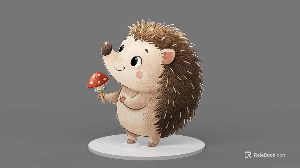 Cartoon Hedgehog Game Movie Character Holding Red White Spotted Mushroom On White Base 3d model 