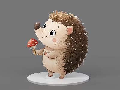 Cartoon Hedgehog Game Movie Character Holding Red White Spotted Mushroom On White Base 3d model